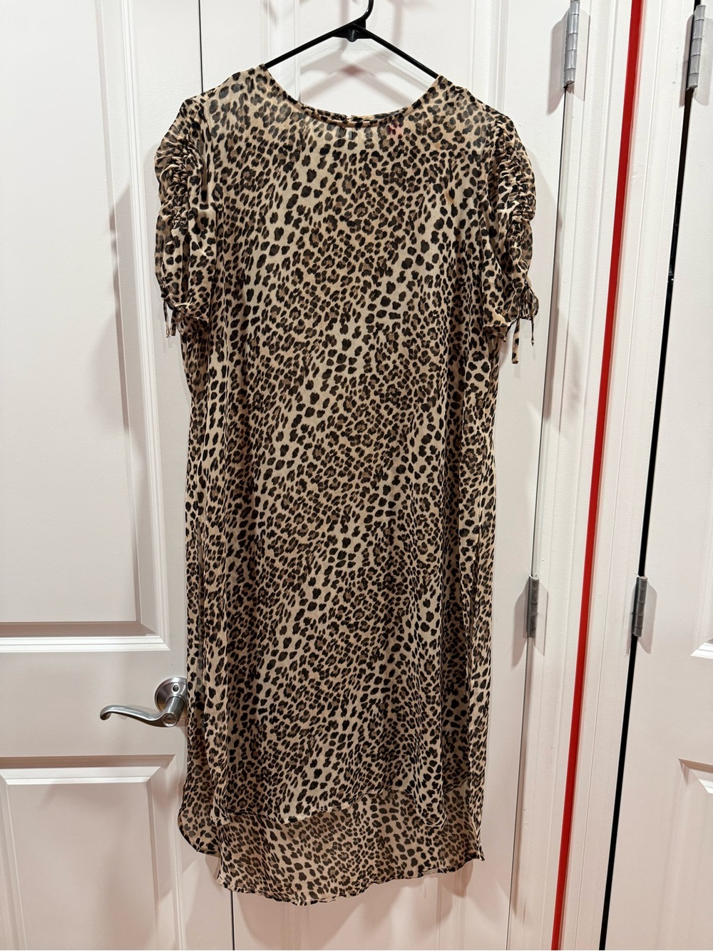 Vince Camuto Beige and Black Leopard Midi Dress (partially sheer)